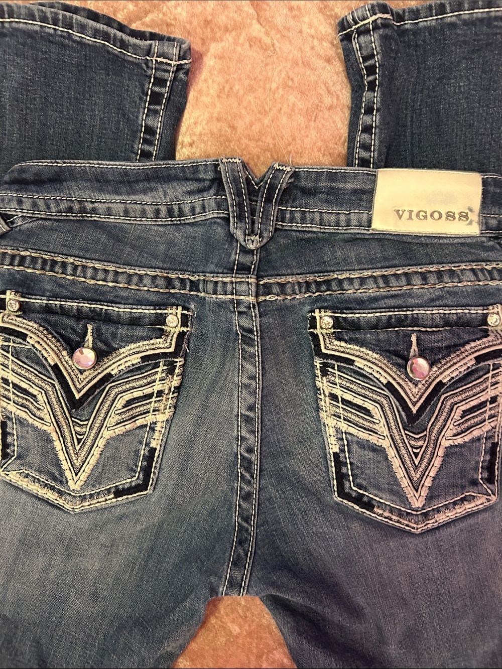 Vigoss Dark Blue Embroidered Back Pocket Bootcut Jeans